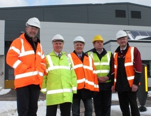 (l-r) Mike Boult, managing director of Serco's direct services, councillor Steve Eling, councillor Ian Jones, Sandwell council environment services manager Mark Rowley and Serco partnership director Jason Holtom at the Eagle Lane Transfer Hubion